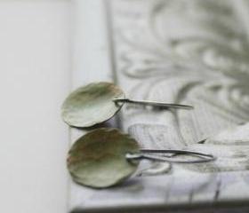 Hammered Copper Disc Earrings in Painted Metal - Olive