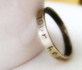Sterling Silver Stacking Ring - ONE Personalized Hand Stamped Rustic Band